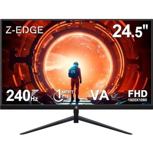 Z-Edge Gaming Monitor 25 inch 240 Hz, 1 ms, FreeSync, Scherm FHD 1080P met HDMI-kabel, 350 cd/m², VA, HDMI2.0 * 2 & DP1.4, VESA 75 * 75mm Monteerbaar, sRGB 99%, 178° Kijkhoek, Verstelbare Kanteling