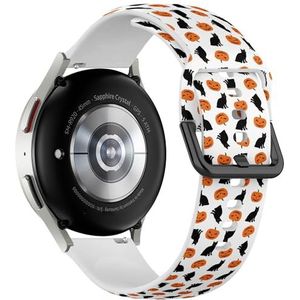 Sportieve zachte band compatibel met Samsung Galaxy Watch 6 / Classic, Galaxy Watch 5 / PRO, Galaxy Watch 4 Classic (Halloween pompoen zwarte kat) siliconen armband accessoire