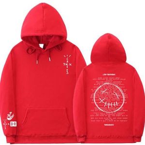 DLUHOS Travis Scott Hoodies Dubbelzijdig Logo Print Hoodie Mannen Vrouwen Oversized Hip-Hop Stijl Sweatshirt Y2K Hood Rapper Trui, rood, 3XL