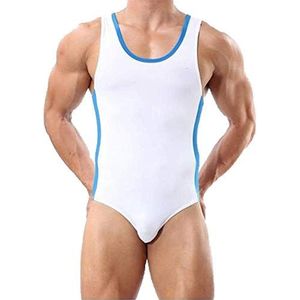 Heren Bodysuit,Workout Worstelen Singlet Vest Heren Bretels Worstelen Singlet Turnpakje String Bodysuit Jumpsuit Slips Badmode Een stuk (Color : White, Size : L)