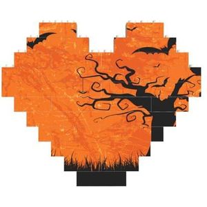 Oranje Halloween Party Gedrukt Bouwstenen Blok Puzzel Hartvormige Foto DIY Bouwsteen Puzzel Gepersonaliseerde Liefde Baksteen Puzzels voor hem, voor haar, voor geliefden