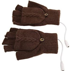 USB-aangedreven Verwarmingshandschoenen, USB-verwarmde Handschoenen Gebreid Elektrisch Dubbelzijdig Opvouwbaar voor Heren voor Thuis voor Meisjes (Bruin)