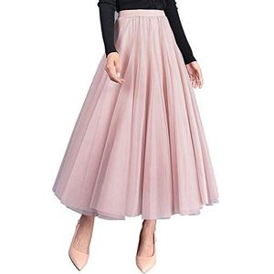 Vrouwen Tule Rok Zachte Tule Petticoat A-lijn Elegante Lange Tutu Hoge Elastische Taille Midi Rok Grote Hem Pleaskirt Uniform Rok One Size Color Selecteerbaar Roze