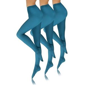 sesto senso Panty dames 3 pack 40 den kleurrijke ondoorzichtige microvezel, 3 stuks - donker turquoise - petrol, XL