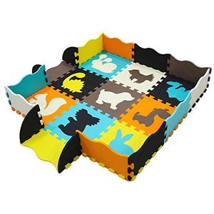 qqpp Zachte schuim in elkaar grijpende puzzel speelmat legpuzzel vloertegels voor baby, 9 tegels (30 x 30 x 1,0 cm, dier), 16 hek accessoires. QQP-53b9F16