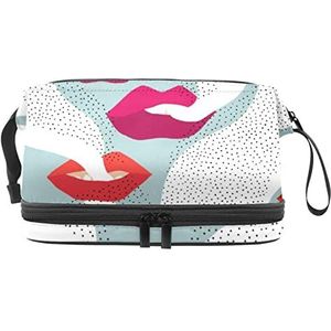 Make-up tas - grote capaciteit reizen cosmetische tas, rode lip art, Meerkleurig, 27x15x14 cm/10.6x5.9x5.5 in
