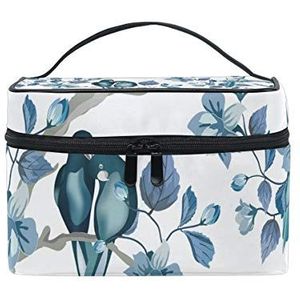 Hengpai Mooie Blauwe Vogel Bloem Tuin Cosmetische Tas Reizen Make-up Trein Gevallen Opslag Organizer voor Vrouwen