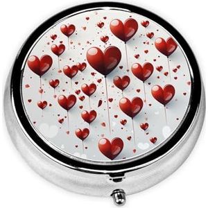 Romantic Love's bedrukte ronde pillendoos, klikdeksels, pillendoos voor reizen, mini draagbare pillenorganizer voor lange termijn om mee te nemen in zakken, portefeuilles, reizen, werk