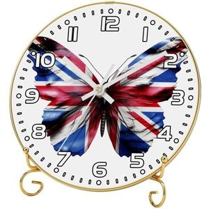 Wandklok, klokken voor slaapkamer, werkt op batterijen, Britse vlag vlinder vliegen, ronde stille klok 9,4 inch
