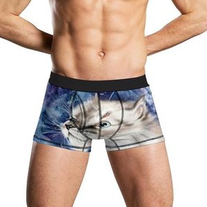 Aquarel Galaxy Cat herenondergoed, ademende boxershort, zachte onderbroek, M