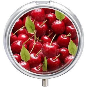 Pillendoos met spiegel, 3 compartimenten, draagbare rode kersen, pillenorganizer voor zak of portemonnee, reizen, medicijnpillenetui, wekelijkse medicijnpillenhouder voor dagelijkse medicijnen