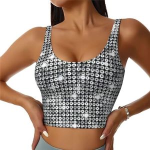 ZXERTG Sportieve tanktops met zilveren pailletten, sprankelende print, hoge ondersteuning, ideaal voor high-impact trainingen, yoga en hardlopen, Zwart, S