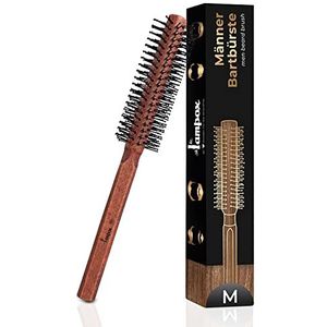 lampox Ronde baardborstel voor heren, baardstyling, baardborstel, haardrogerborstel, ronde borstel, föhnborstel, baardverzorging, haarkam, houten handvat en stevige noppen, haarborstel voor kort en