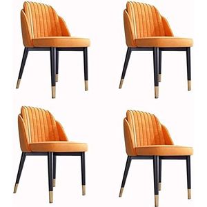GEIRONV Moderne eetkamerstoel set van 4, keuken slaapkamer woonkamer stoelen met metalen poten fluwelen zitting en rugleuningen for lounge Eetstoelen (Color : Orange, Size : 84 * 38 * 45cm)