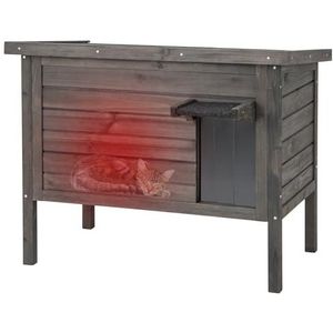 COSTWAY Kattenhuis voor buiten, winterbestendig, houten kattenmand met rondom schuimisolatie en opklapbaar dak en vluchtdeur, voor buiten en binnen, winter, 88 x 55 x 69 cm, grijs
