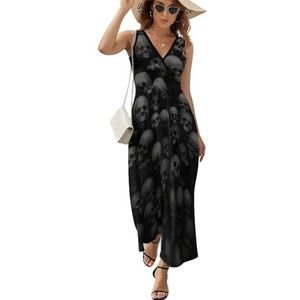 Zwarte schedel hoofd dames lange jurk mouwloze maxi-jurk zonnejurk strand feestjurken avondjurken XL