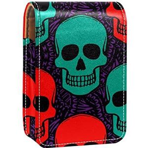 Gepersonaliseerde Lipstick Case Draagbare Make-up Tas Cosmetische Pouch Lippenstift Houder Make-up Organizer Boho Punk Rode en Groene Schedel Hoofd, Meerkleurig, 9.5x2x7 cm/3.7x0.8x2.7 in