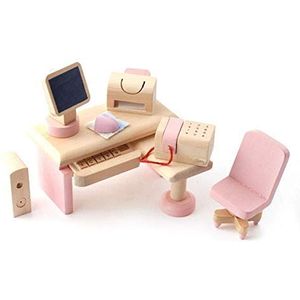 Melody Jane Poppenhuis roze houten computer studeerkamer set miniatuur 3 jaar + meubels