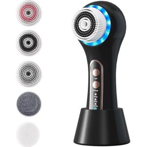 Gezichtsreinigingsborstel, gezichtsscrub, IPX-7 waterdichte roterende gezichtsscrub met 5 borstelkoppen, gebruikt voor exfoliëren, massage en diepe reiniging (A)