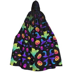 Bxzpzplj Regenboog Halloween geest heksenhoed spinnen print mystieke mantel met capuchon voor mannen en vrouwen, Halloween, cosplay en carnaval, 185 cm