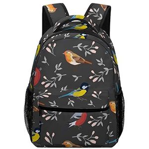 Goudvink Robin En Tomtit met Bloem Leuke Rugzak Casual Dagrugzak Schoudertas Lichtgewicht Rugzak Voor Sport Reizen Outdoor