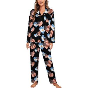 Argentinië Vlag En VS Vlag Lange Mouw Pyjama Sets Voor Vrouwen Klassieke Nachtkleding Nachtkleding Zachte Pjs Lounge Sets
