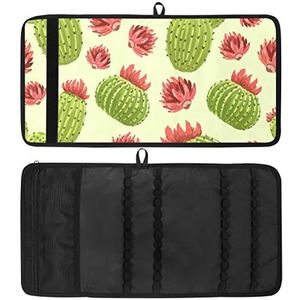 Potlood Wrap, Reizen Tekening Kleurpotlood Roll Organizer voor Artiest, Potloden Pouch Case Cactus Groen Patroon Rode Verf