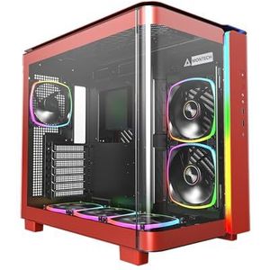 MONTECH King 95 Pro ATX PC-gaming-behuizing met dubbele kamer, hoge luchtstroom, panelen zonder gereedschap, voorkant van robuust gebogen gehard glas, zes vooraf geïnstalleerde ARGB PWM-ventilatoren