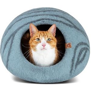 MEOWFIA Premium vilten kattenbedgrot - handgemaakt bed van 100% merinowol voor katten en kittens (medium, leisteengrijs)