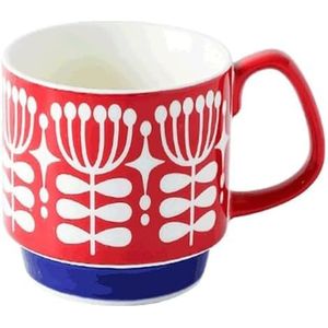 cups Vintage keramische mok Klassieke handgeschilderde koffiemok met groot handvat - Magnetronbestendig - for koude dranken/warme dranken - 300ML - 4 kleuren koffie (Color : Red)