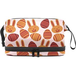 Grote capaciteit reizen cosmetische tas,Platte gelukkige paashaas ei, make-up tas, waterdichte make-up tas organisator, Meerkleurig, 27x15x14 cm/10.6x5.9x5.5 in