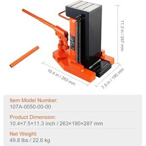 Hydraulische krik, Hydraulische teenkrik 2,5 ton op teen Teenkrik Hefhoogte 5 ton bovenop Hefvermogen Machinekrik 0,8-5,3 inch Teenhoogte 8,9-13,4 inch Bovenkant(5T)