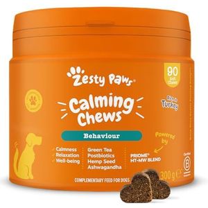 Zesty Paws Calming Chews Voedingssupplementen voor honden, aswagandha, groene thee en L-triptofaan, aanvullend voer voor volwassenen van alle maten, kalkoensmaak, 90 stuks