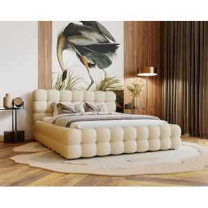 Emporius Gestoffeerd bed met opbergruimte Parlas Bis - luxe bed met lattenbodem en bedlade - tweepersoonsbed 180x200, Bouclé - Beige (Anthology 3)
