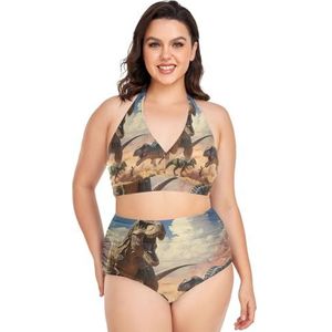 Art Desert Dier Dinosaurus Vrouwen Bikini Sets Plus Size Badpak Twee Stukken Hoge Taille Strandkleding Meisjes Badpakken, Pop Fashon, XXL