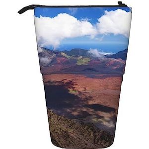 Bergen Wolken Etui Telescopische Make-up Tas Pop Up Office Organizer Box Staande Pen Houder Cosmetica Tas met Ritssluiting, Zwart, Eén maat, Munten Pouch