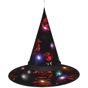 OdDdot Rode en zwarte rozen heksenhoed - LED gekleurd licht, geschikt voor Halloween, Kerstmis, rollenspel en meer