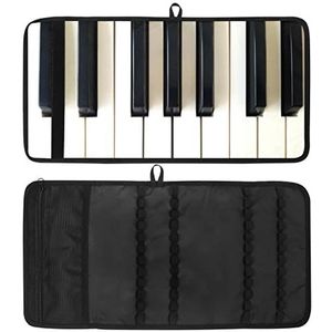 Potlood Wrap, Reizen Tekening Kleurpotlood Roll Organizer voor Artiest, Potloden Pouch Case Piano Keys Zwart Wit