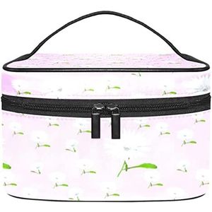 Make-up Organizer Bag, Reizen Make-up Tas Organizer Case Draagbare Cosmetische Tas voor Vrouwen en Meisjes Toiletries Kleine Witte Bloemen Roze Achtergrond, Meerkleurig, 22.5x15x13.8cm/8.9x5.9x5.4in