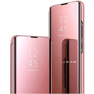 Clear View Cover Case for Samsung Galaxy Note 10 Plus Standing Flip Folding Kickstand Case with Full Screen ProtectionShockproof Electroplate Plating Mirror Holder Smart Bumper Case-Rose Gold