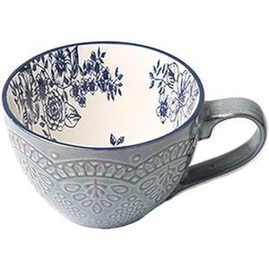 BLacOh Mokken keramische koffiekopjes melk thee ontbijt mok cappuccino bloem kopjes latte keuken servies hoogwaardige koffiemokken (maat: 401-500 ml, kleur: 28)