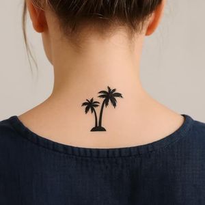 Palmboom tattoo – Temporalis® | Tijdelijke tatoeages voor vrouwen & mannen – Nep tattoo vegan & waterbestendig – EU-cosmetica – Blijft 1-2 weken [ Tatoeage Tweelingpalmbomen ]