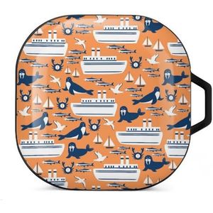 Wild Sea Animals Marine Travel Pattern Oordopjes Hoesje Compatibel met Samsung Hard Shell Beschermhoes Zwart-Stijl