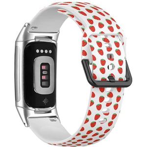 RYANUKA Zachte sportband compatibel met Fitbit Charge 5 / Fitbit Charge 6 (rode aardbei seizoen fruittextuur) siliconen armband accessoire, Siliconen, Geen edelsteen