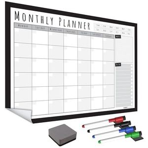 WallTAC Re-Adhesive Wandplanner, Dry Erase Kalender en Maandelijkse Organizer - Gestippelde Grid Notes + To Do List - Herbruikbaar, verwijderbaar en herpositioneerbaar! Met gratis accessoires! (A2, Houtskoolgrijs - MP2)