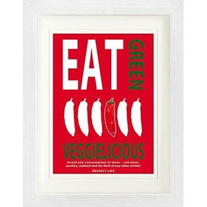 1art1 Culinaire Kunst Poster Veggielicious, Eat Green, Respect Life, Red Ingelijste Foto Met Passepartout | Muur Foto's | In Een Fotolijstje 40x30 cm