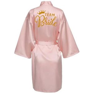 MdybF Badjas Bruiloft Team Bruid Robe Met Zwarte Letters Kimono Satijn Pyjama Bruidsmeisje Badjas, Zoals de foto show_k, L