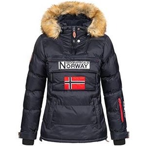 Geographical Norway BELANCOLIE LADY - Dames Warme Parka - Dikke Jas Hooded Faux Fur - Winter Wind Jacket - Korte Jas Met Warme Voering ZWART L