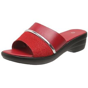 Retro Sleehak Slippers Dames Orthopedische Sandalen 2024 Nieuwe Slippers Vrijetijdsstrandschoenen Zomer Peep Toe Slippers PU Lederen Slippers for Binnen Buiten (Color : Red, Size : 40 EU)