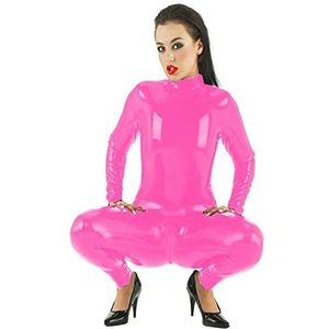 ETAVA Plus Size Catsuit Dames PVC Jumpsuit Lange Mouw Bodycon Bodysuit Kostuums Vrouwen, Roze, L